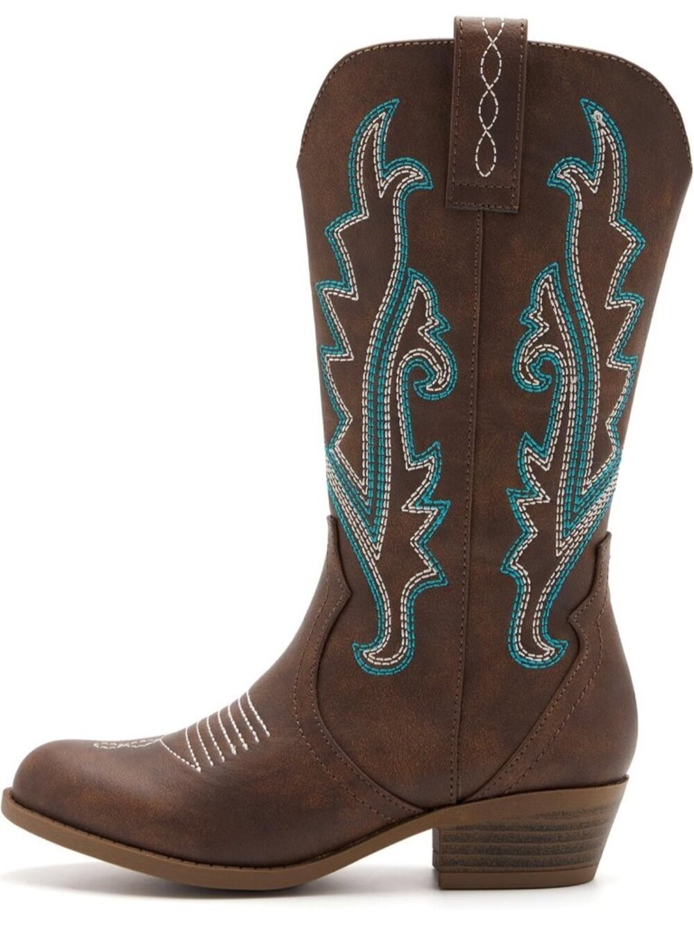 Women's Brown Rubber Western Embroidered Cowgirl Mid Calf Stylish Riding Boots - Picture 2 of 7